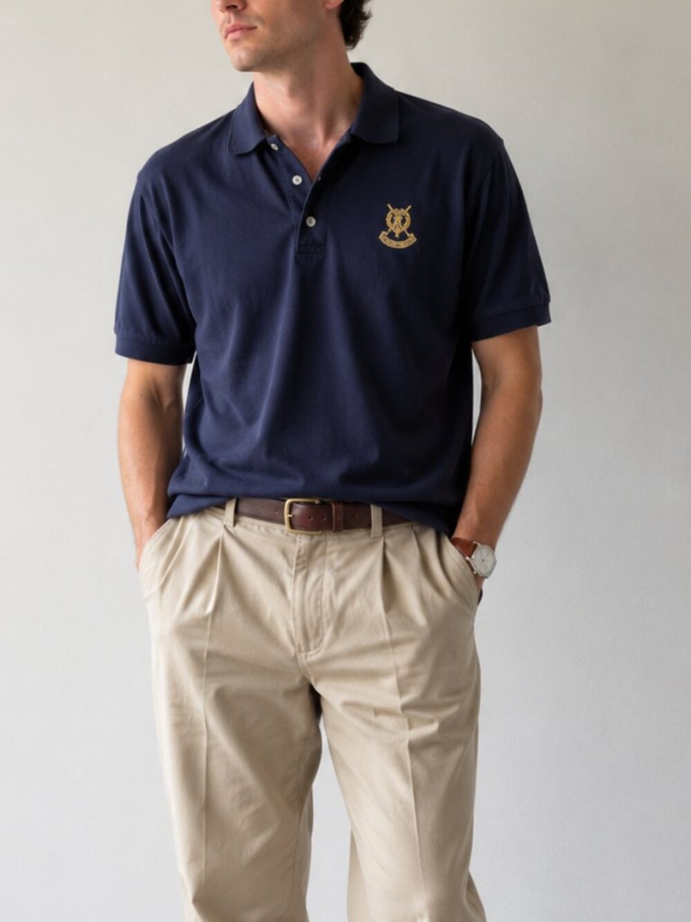 St Andrews Links Tartan Collection Filo di Scozia Cotton Golf Polo Navy L/XL